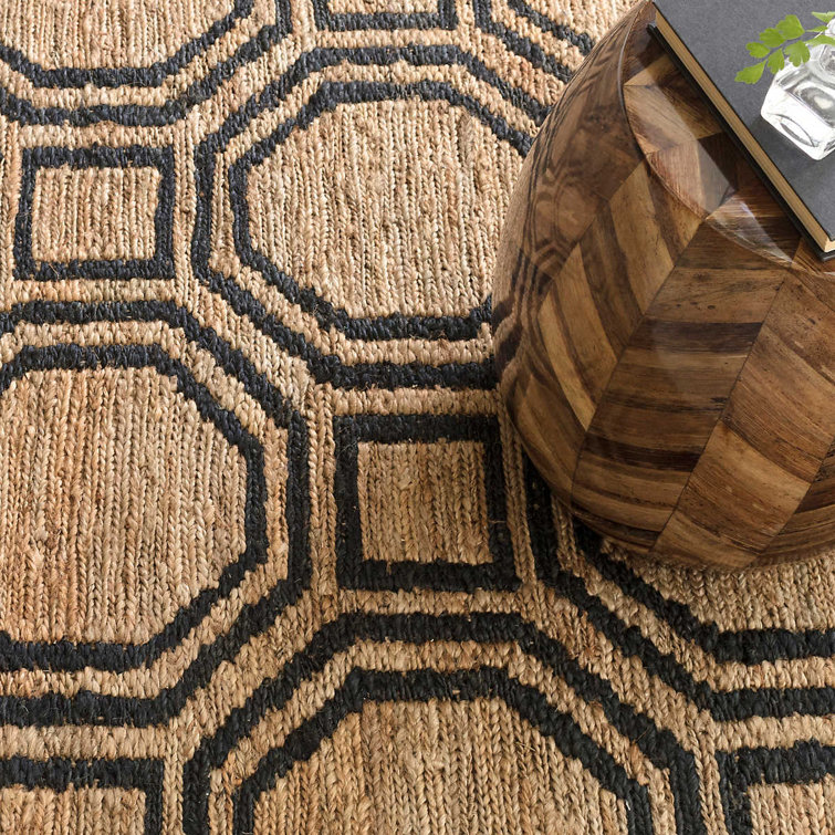 Farmhouse Hexile 8' x 10' Black Geometric Hand-Knotted Jute Rug