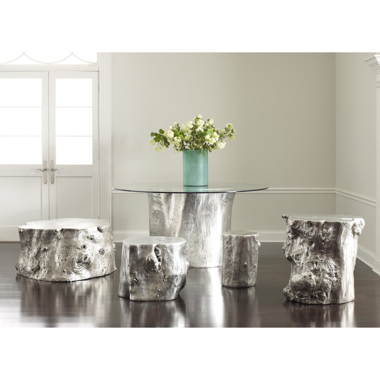 Small Silver Leaf Resin Log Stool