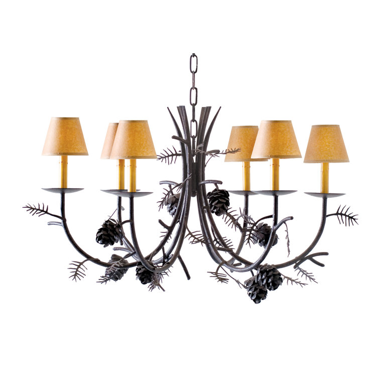 Chestnut Pinecone 8-Light Chandelier with Amber Shades