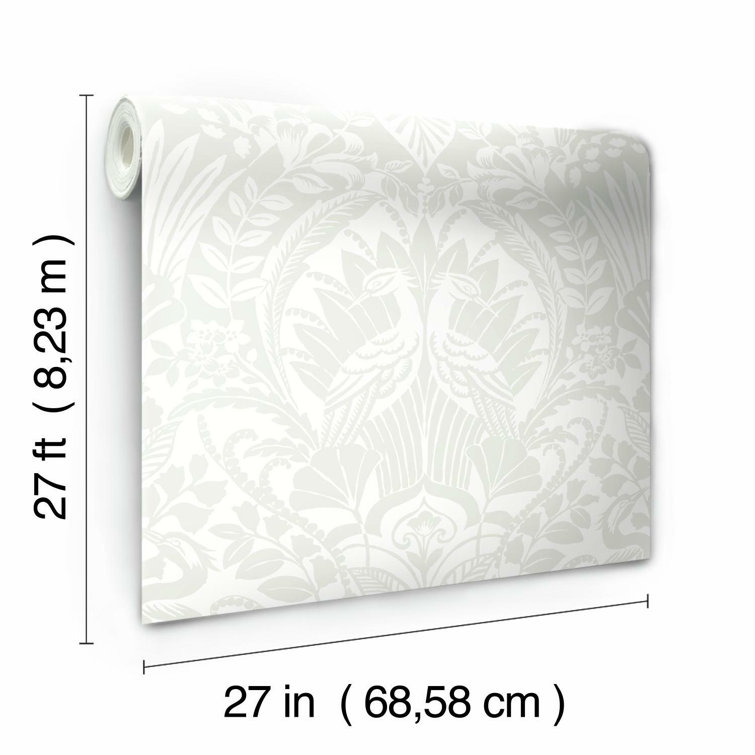White and Cream Damask Pre-pasted Washable Wallpaper