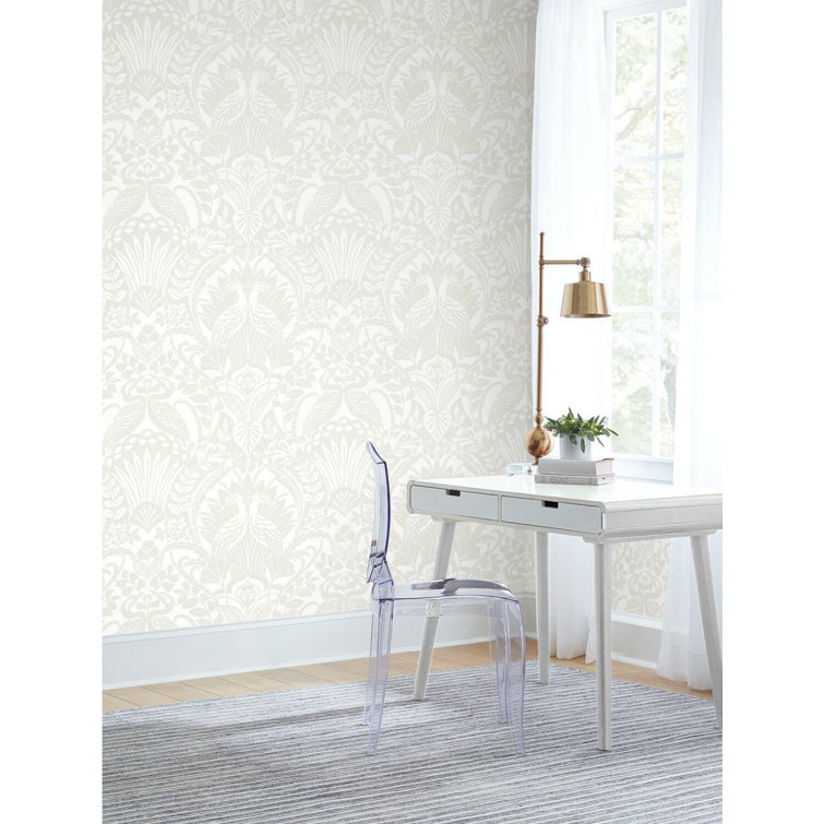 White and Cream Damask Pre-pasted Washable Wallpaper
