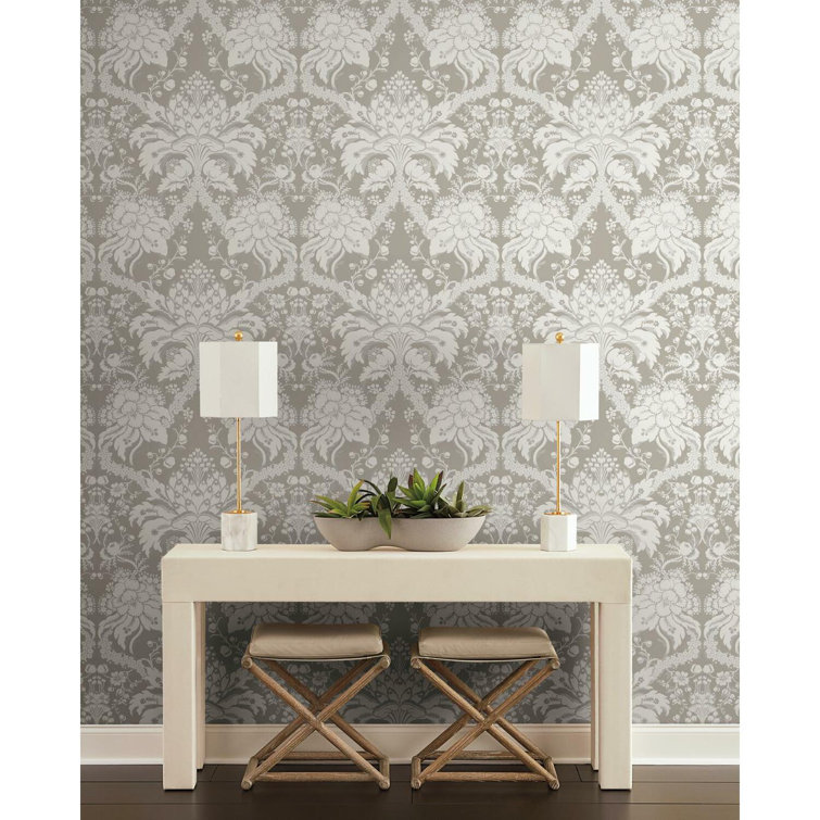 Beige Damask Pre-pasted Removable Washable Wallpaper