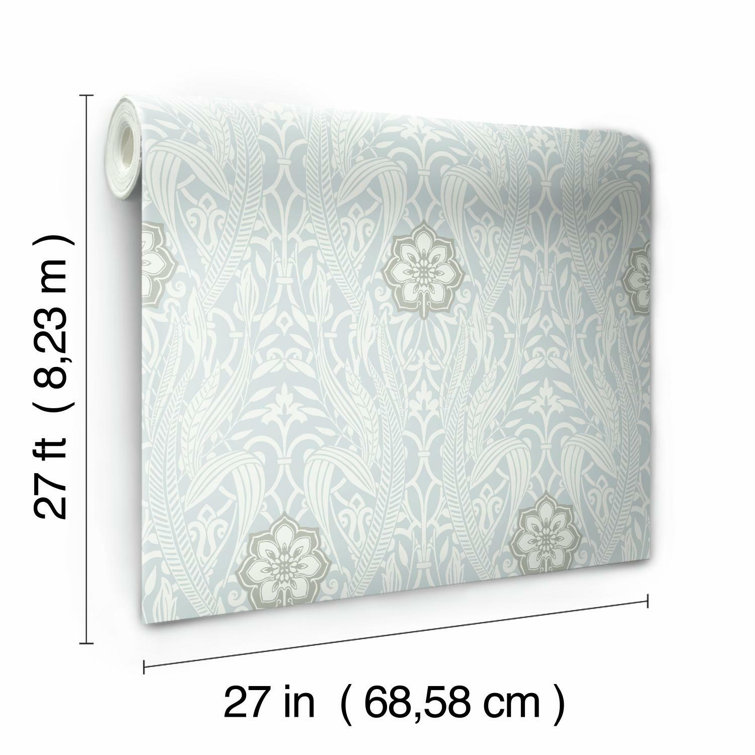 Gatsby Blue Damask Pre-pasted Removable Wallpaper