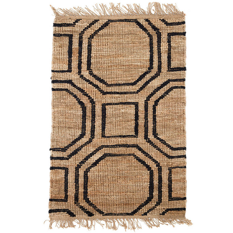 Farmhouse Hexile 8' x 10' Black Geometric Hand-Knotted Jute Rug