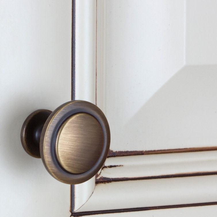 Antique Brass Round Cabinet Knob with Mounting Hardware