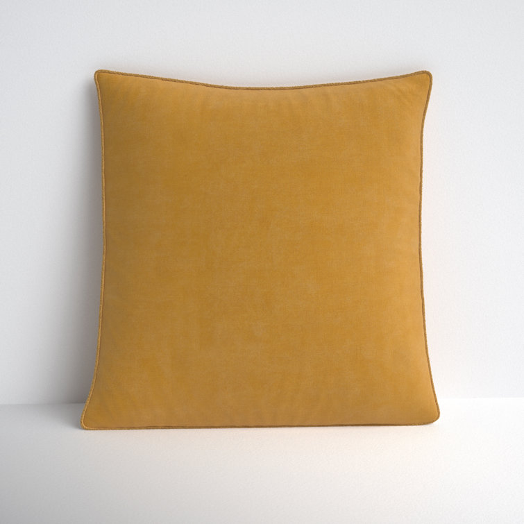 Tan Cotton Square Embroidered Throw Pillow with Fringed Edges
