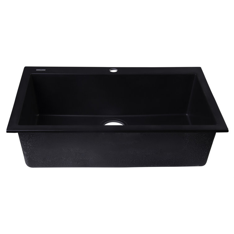 30'' Black Granite Single Bowl Drop-In Kitchen Sink