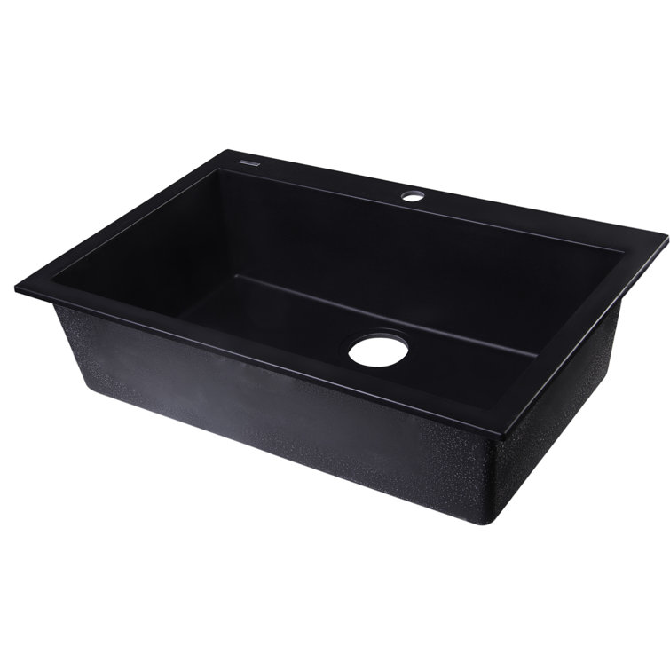 30'' Black Granite Single Bowl Drop-In Kitchen Sink