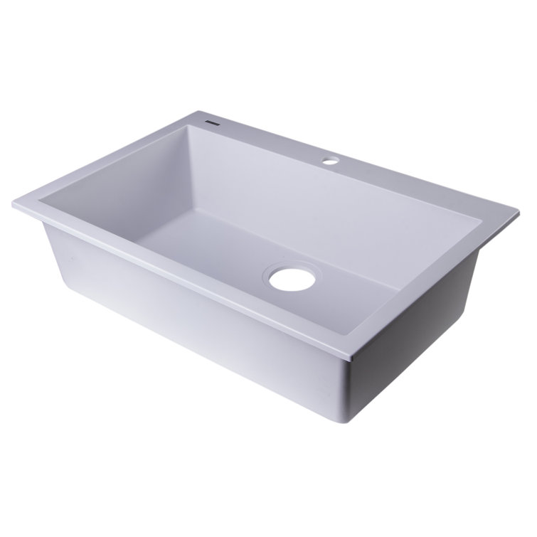 White 30'' Drop-In Single Bowl Granite Kitchen Sink