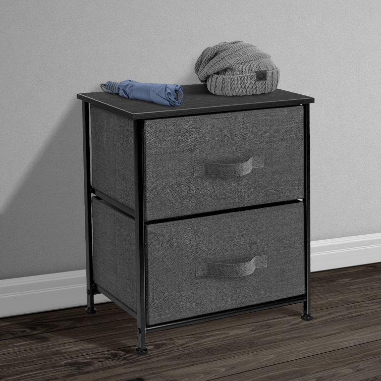 Caroline Modern Black Metal 2-Drawer Nightstand