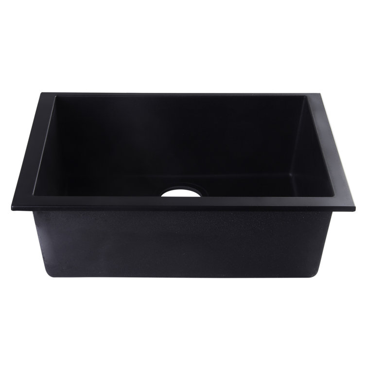 24'' Black Granite Composite Undermount Single Bowl Kitchen Sink