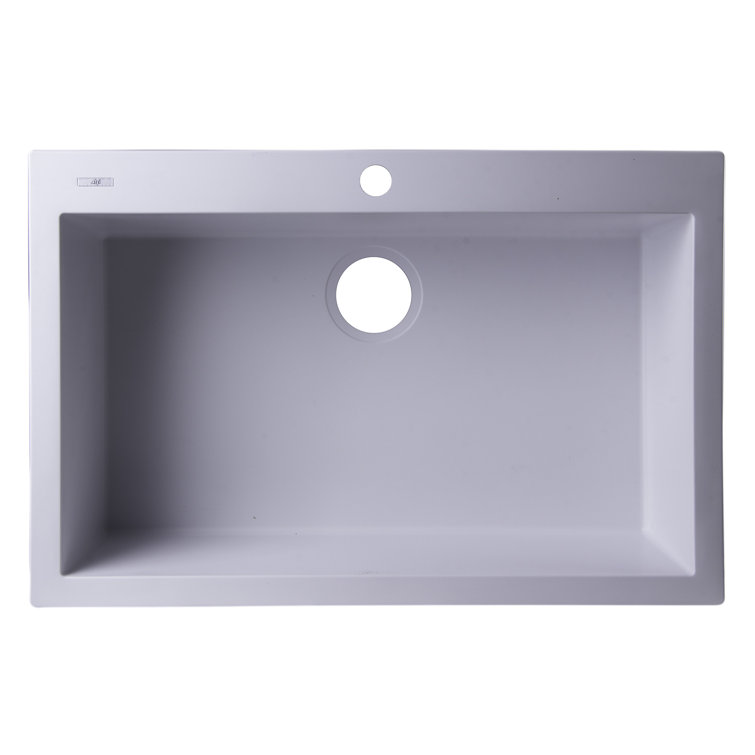 White 30'' Drop-In Single Bowl Granite Kitchen Sink