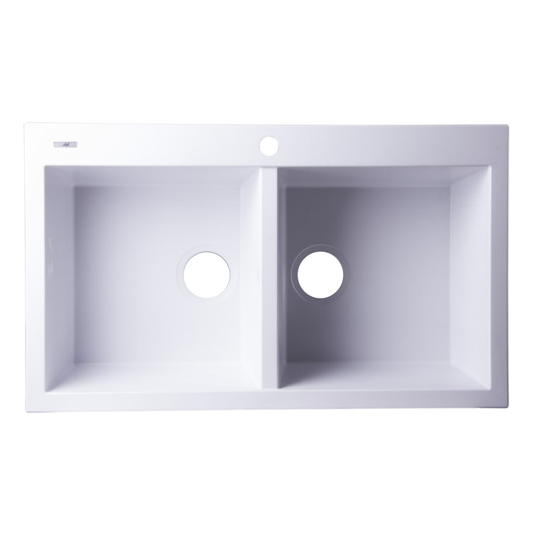 White Granite Double Bowl Drop-In Kitchen Sink