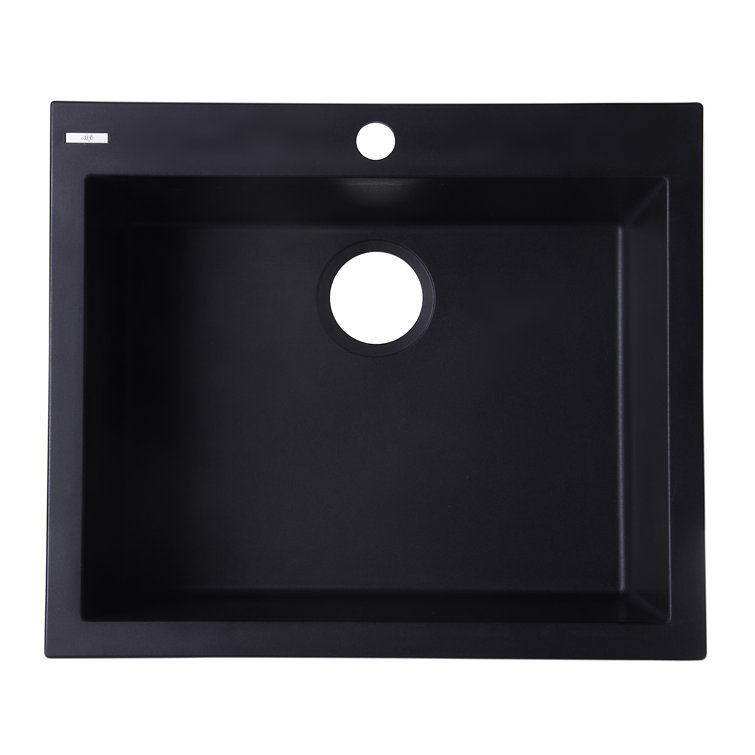 24'' Black Granite Single Bowl Drop-In Kitchen Sink