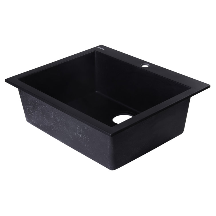 24'' Black Granite Single Bowl Drop-In Kitchen Sink