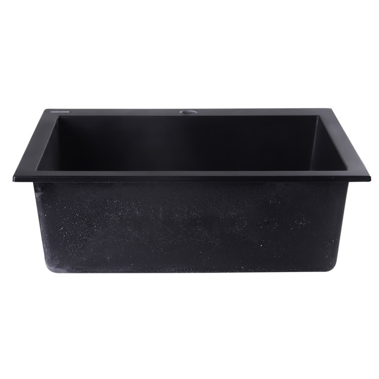 24'' Black Granite Single Bowl Drop-In Kitchen Sink