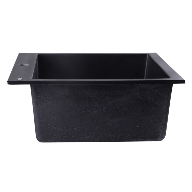 24'' Black Granite Single Bowl Drop-In Kitchen Sink