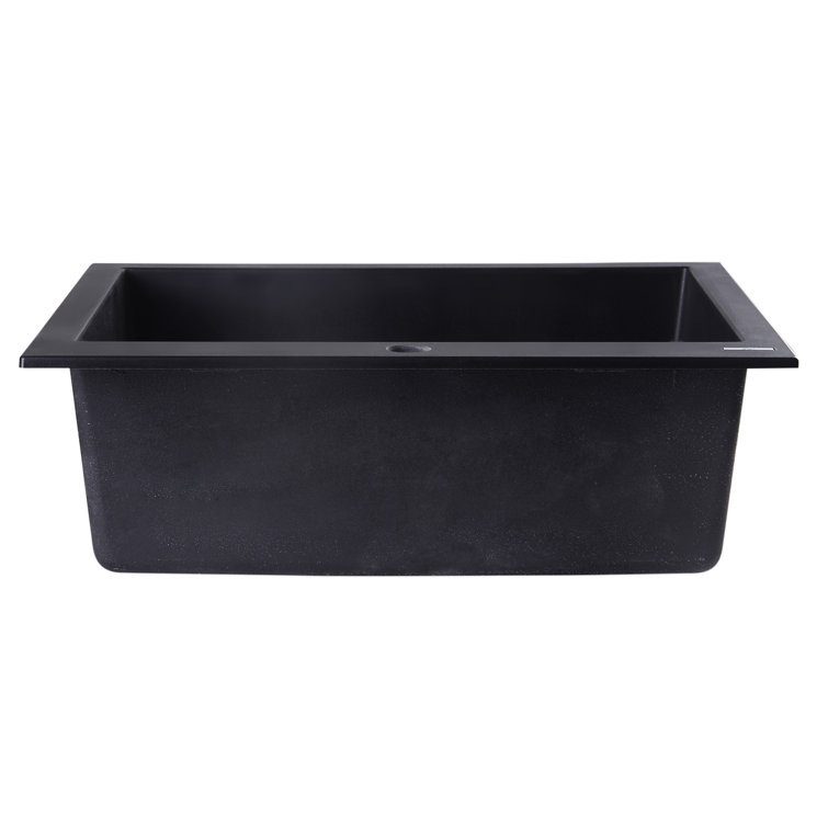 24'' Black Granite Single Bowl Drop-In Kitchen Sink