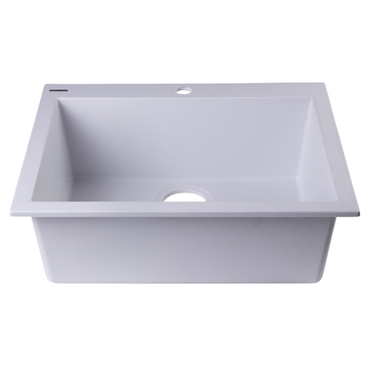 24" White Granite Composite Single Bowl Kitchen Sink