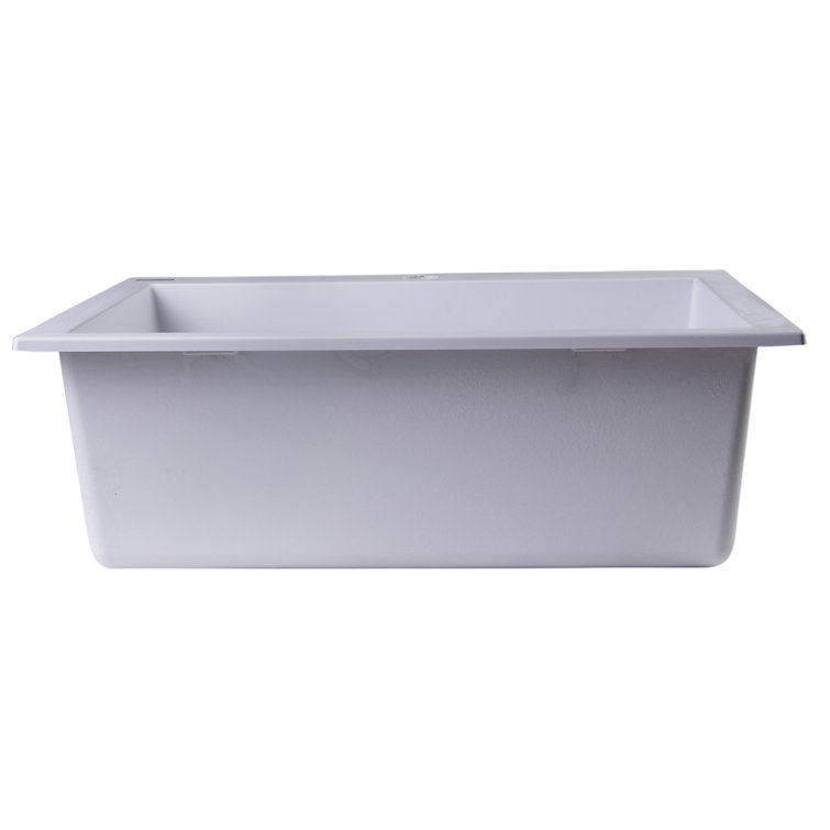 24" White Granite Composite Single Bowl Kitchen Sink