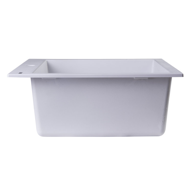 24" White Granite Composite Single Bowl Kitchen Sink