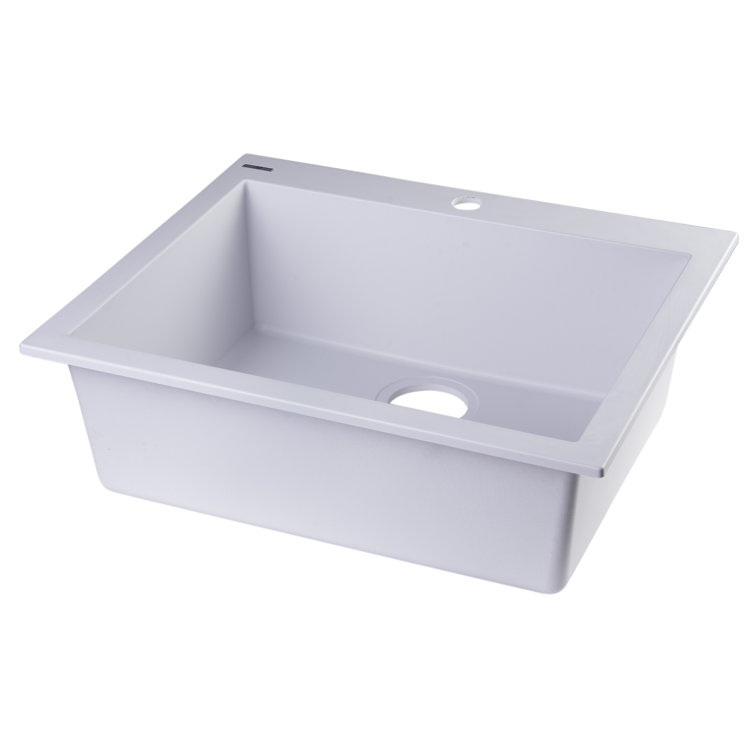 24" White Granite Composite Single Bowl Kitchen Sink