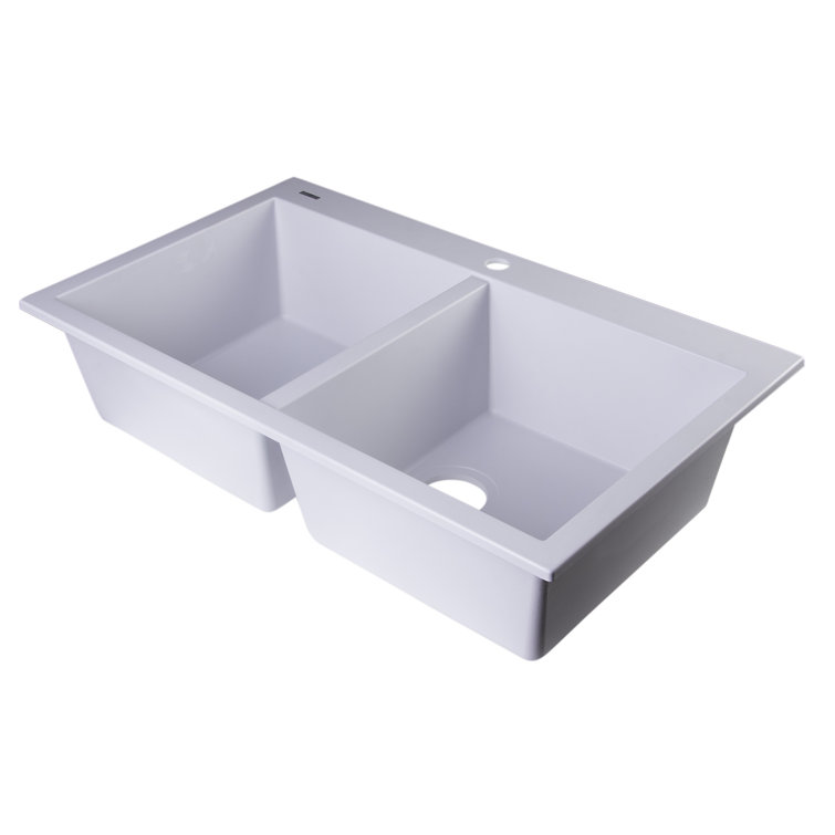 White Granite Double Bowl Drop-In Kitchen Sink