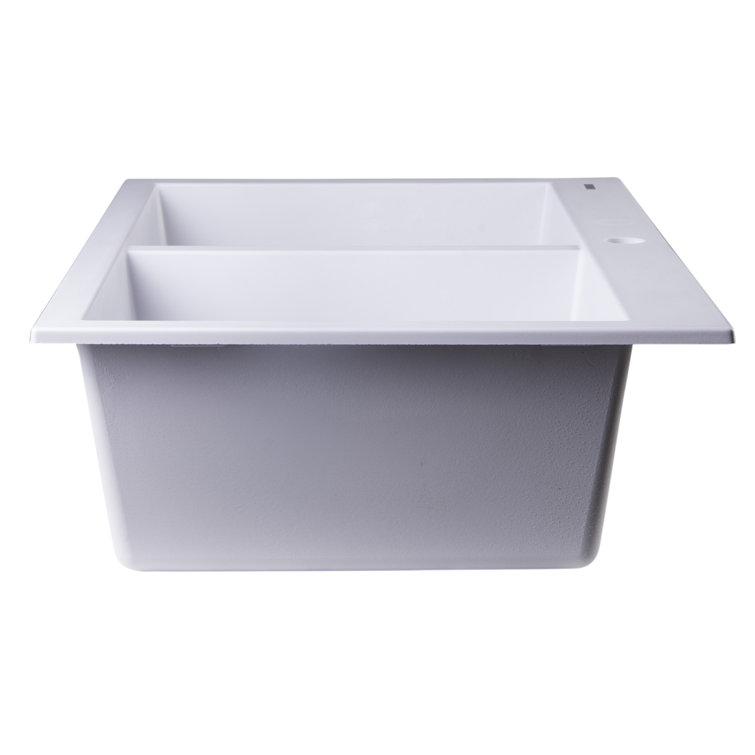 White Granite Double Bowl Drop-In Kitchen Sink