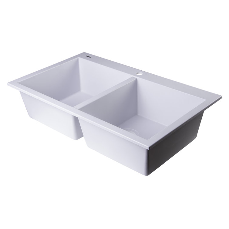White Granite Double Bowl Drop-In Kitchen Sink