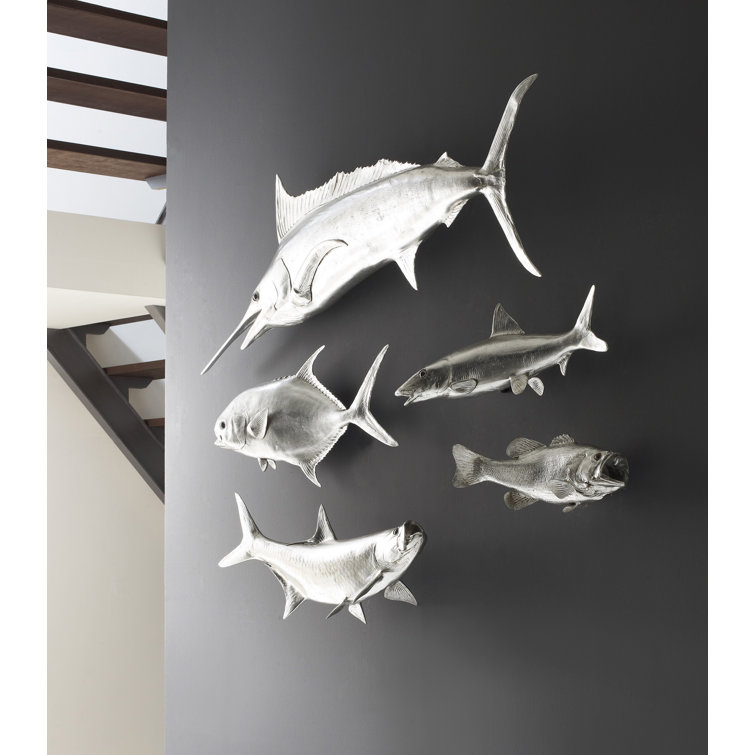 Silver Resin Fish Wall Sculpture for Kids