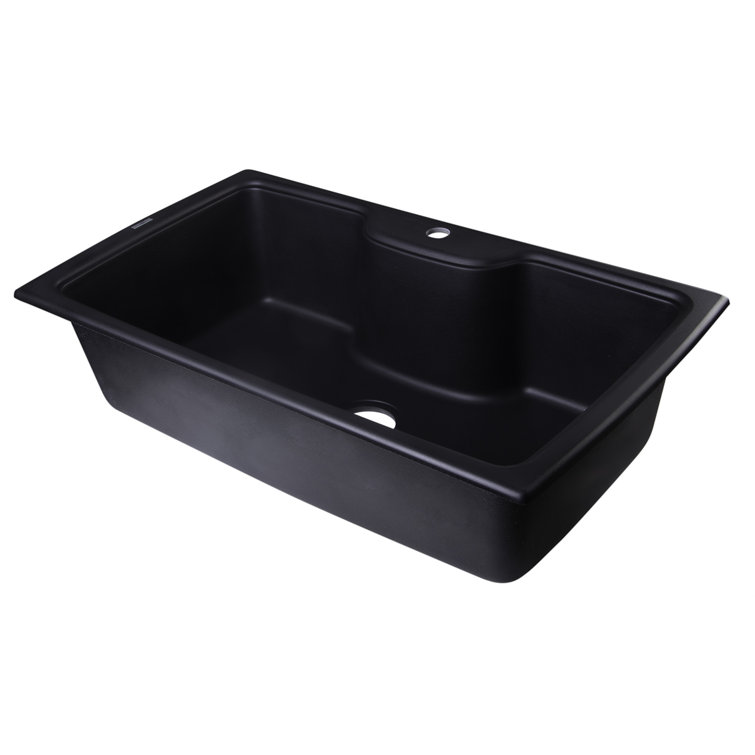 Black Granite 35'' Drop-In Single Bowl Kitchen Sink