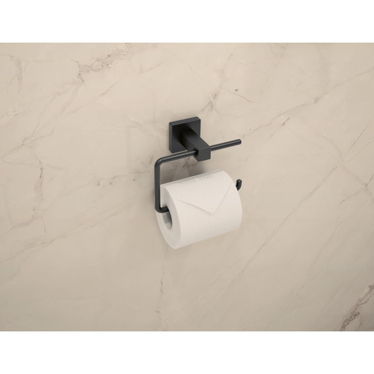 Matte Black Metal Wall-Mounted Single Roll Toilet Paper Holder