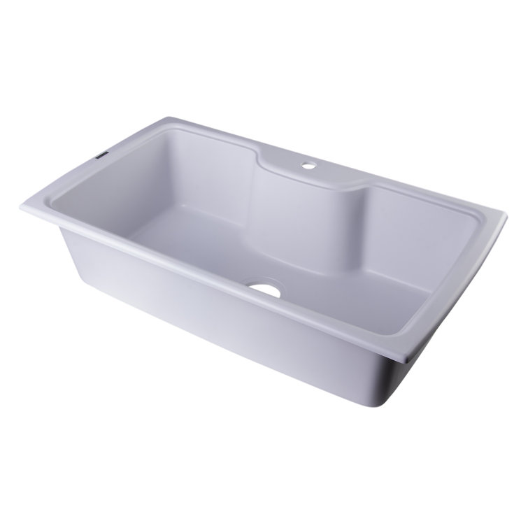White 35'' Drop-In Single Bowl Granite Kitchen Sink
