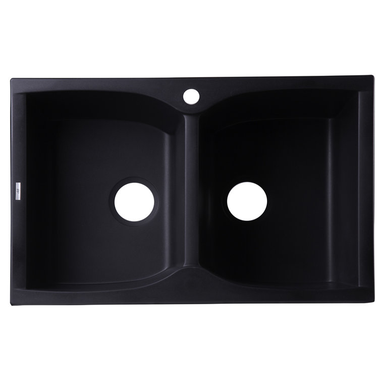 Black Granite Double Bowl Drop-In Kitchen Sink