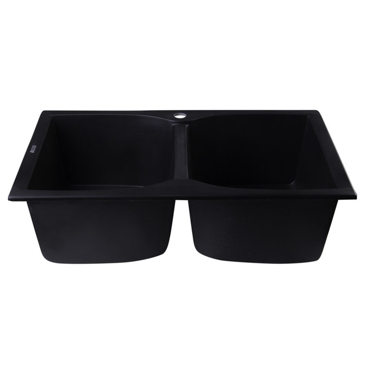 Black Granite Double Bowl Drop-In Kitchen Sink