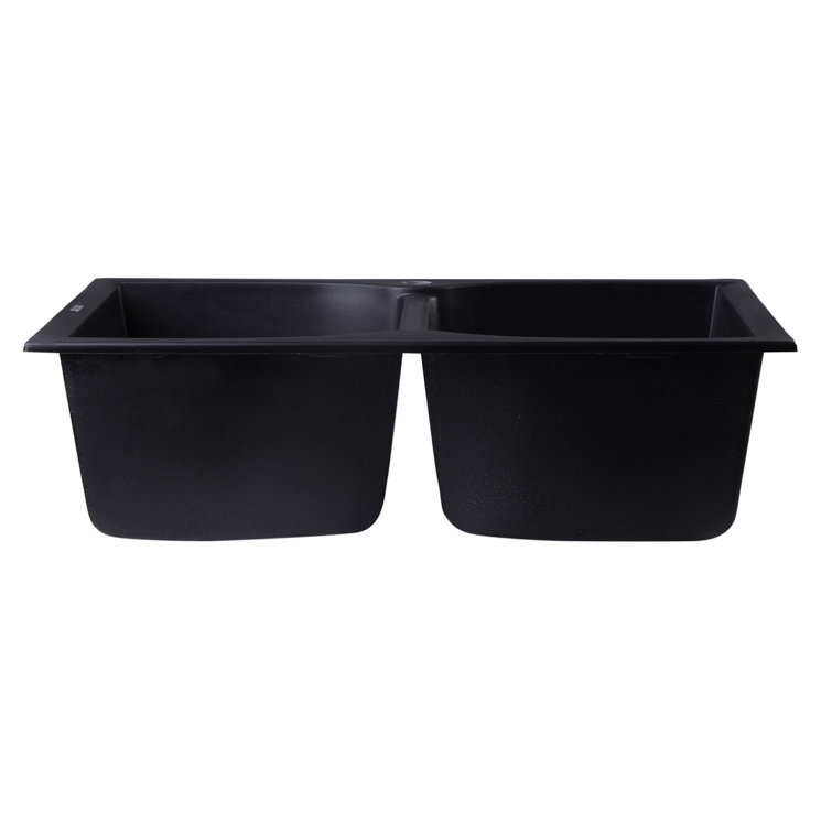 Black Granite Double Bowl Drop-In Kitchen Sink