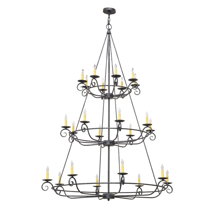 Grand Antique Iron Gate 24-Light Faux Candle Chandelier