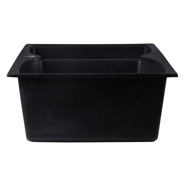 Black Granite Double Bowl Drop-In Kitchen Sink