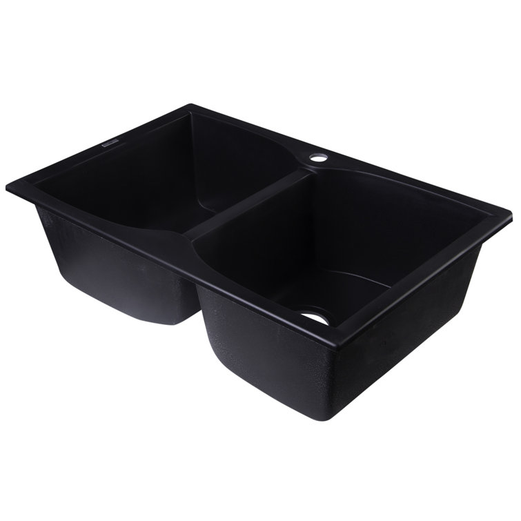 Black Granite Double Bowl Drop-In Kitchen Sink