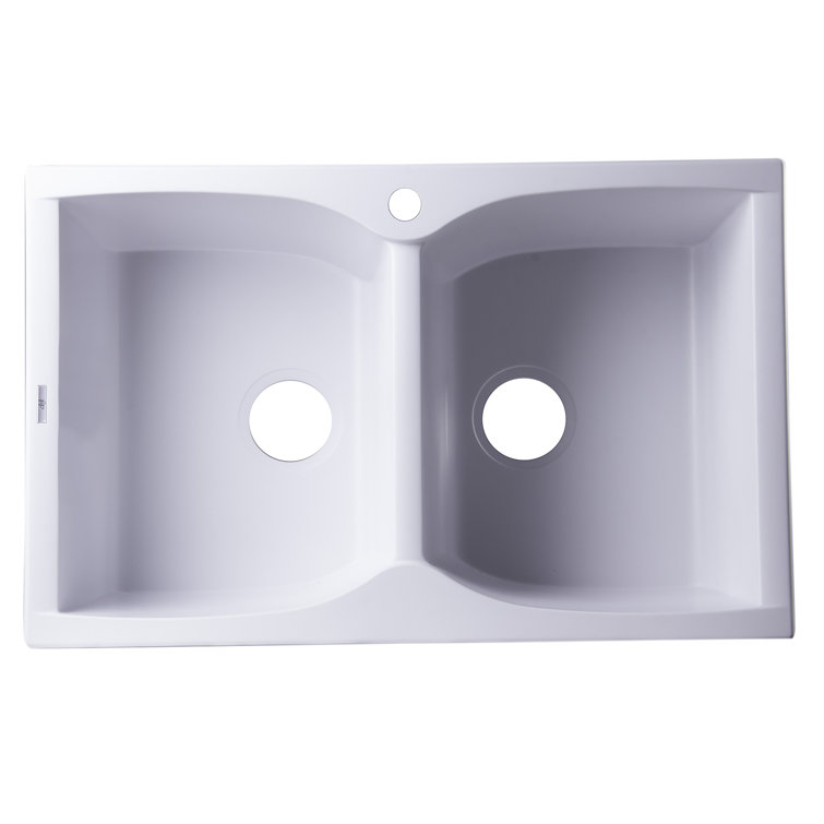 31.13'' White Granite Double Bowl Drop-In Kitchen Sink