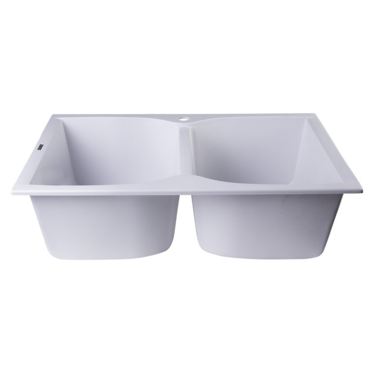 31.13'' White Granite Double Bowl Drop-In Kitchen Sink