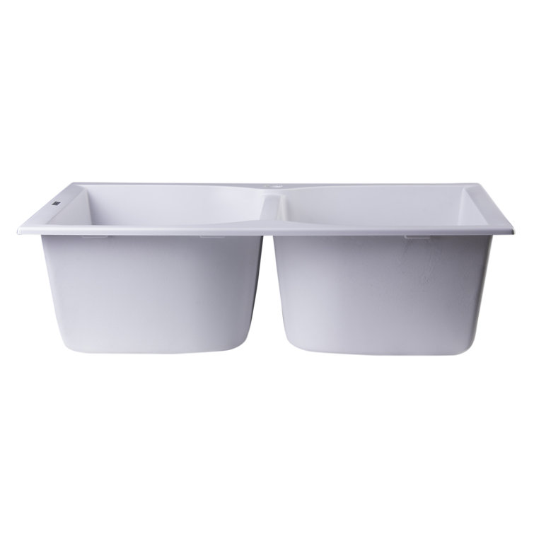 31.13'' White Granite Double Bowl Drop-In Kitchen Sink