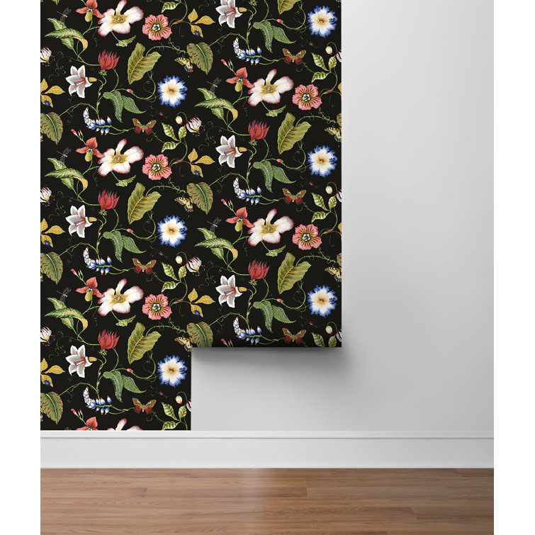 Jet Black Floral Peel and Stick Vinyl Wallpaper
