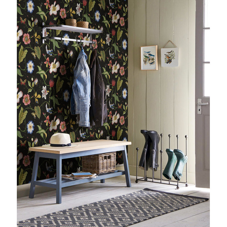 Jet Black Floral Peel and Stick Vinyl Wallpaper