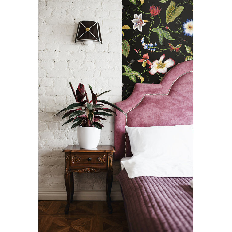 Jet Black Floral Peel and Stick Vinyl Wallpaper