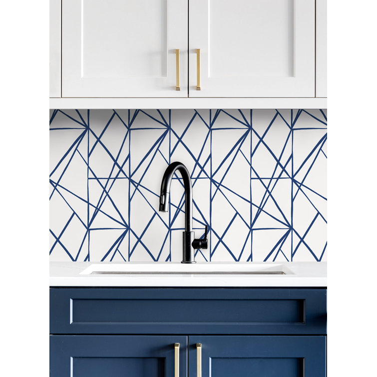 Navy Blue Geometric Peel and Stick Vinyl Wallpaper