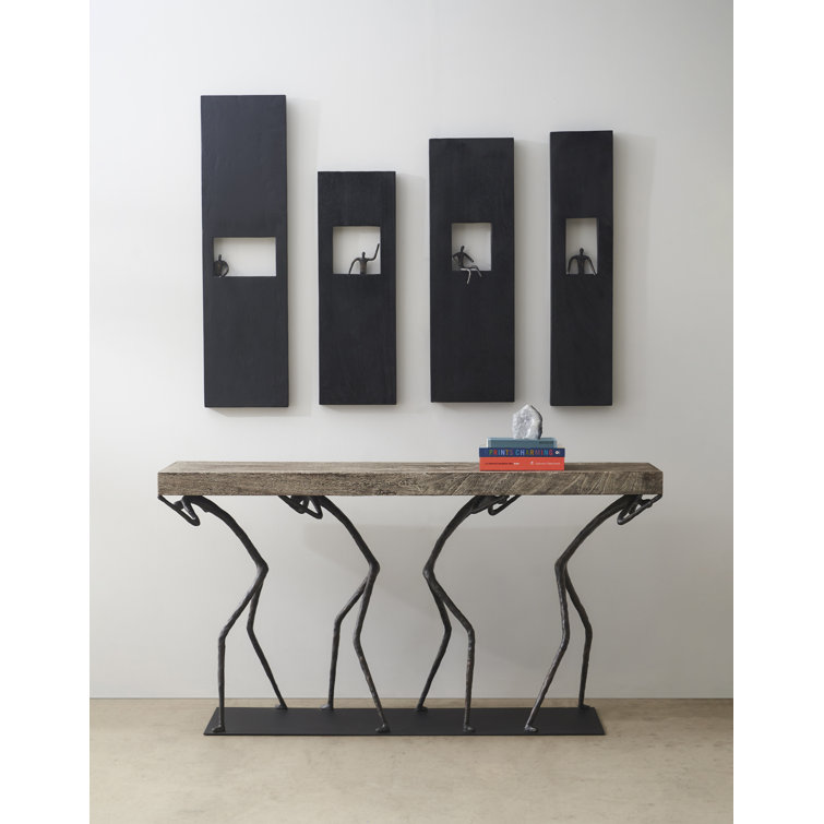 Atlas 60" Gray Stone and Black Metal Console Table