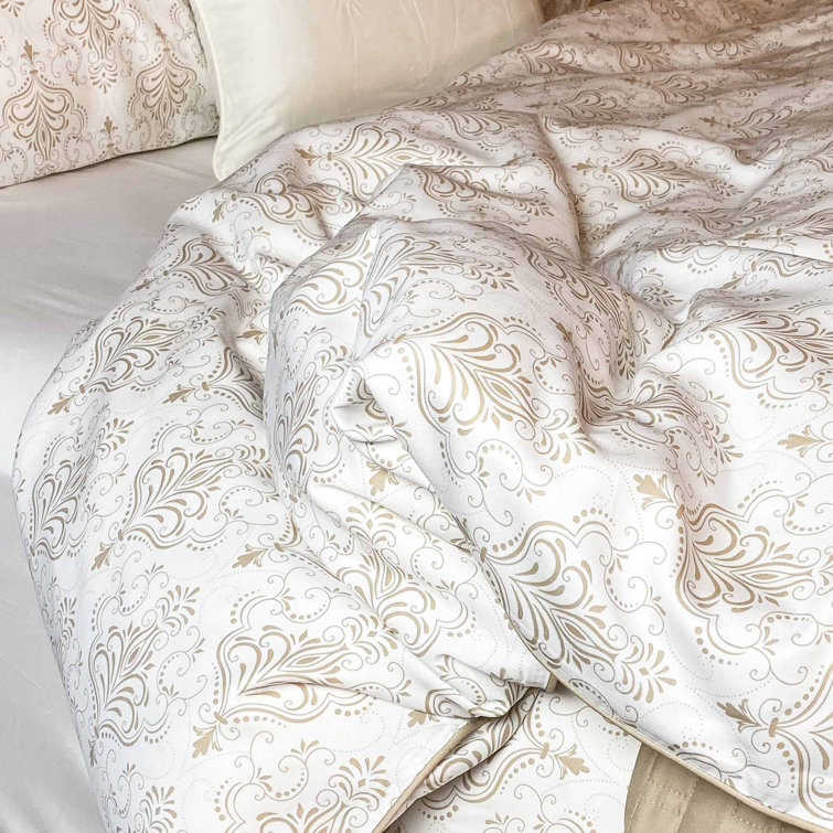 Full/Queen Damask Bamboo Duvet Cover Set with Shams