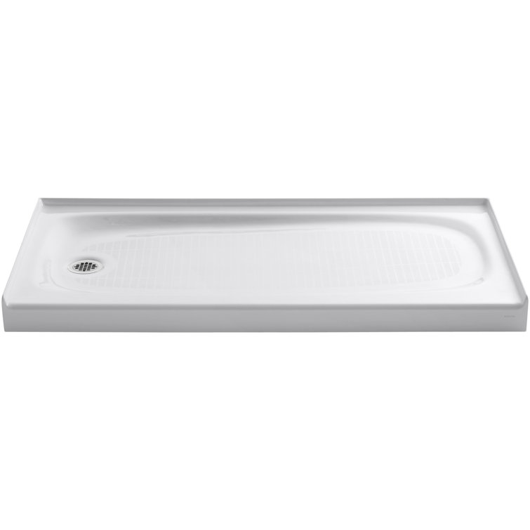 White Cast Iron Rectangular Alcove Shower Base with Left Drain