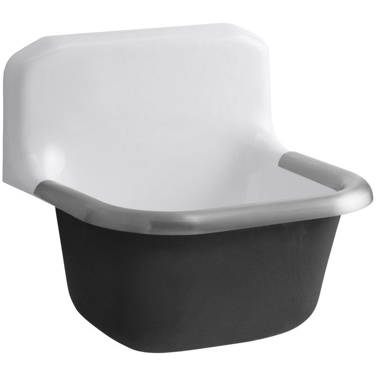 White Cast Iron Wall Mounted Service Sink with Rim Guard